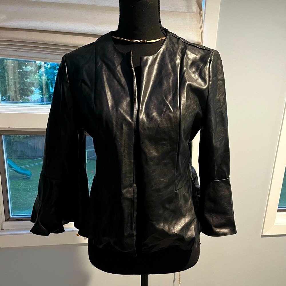 DO+BE Black Faux Leather Jacket with Flared Sleeves - Large